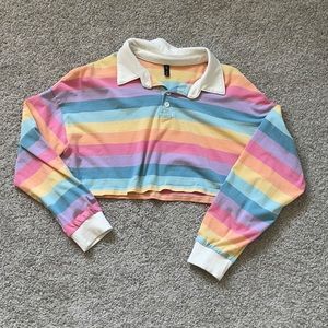 Size XL Extra Large Pastel Collared Long Sleeved Cropped Shirt